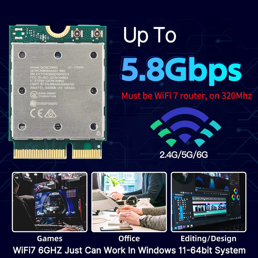 Fenvi WiFi 7 M.2 Netzwerkadapter mit Bluetooth 5.3 und Tri-Band Unterstützung für Windows 11 - Bild 2