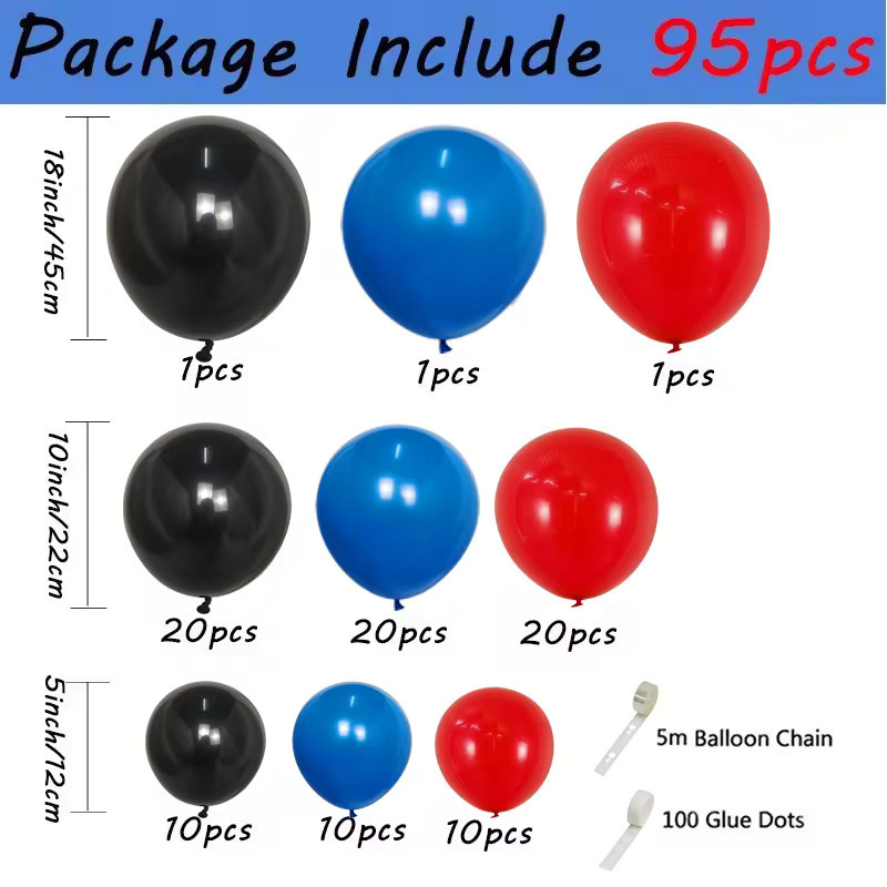 YAYB Ballon Bogen Set mit 95 Stück aus Latex in Rot, Blau und Schwarz für Geburtstag und Baby Shower Dekoration - Bild 4