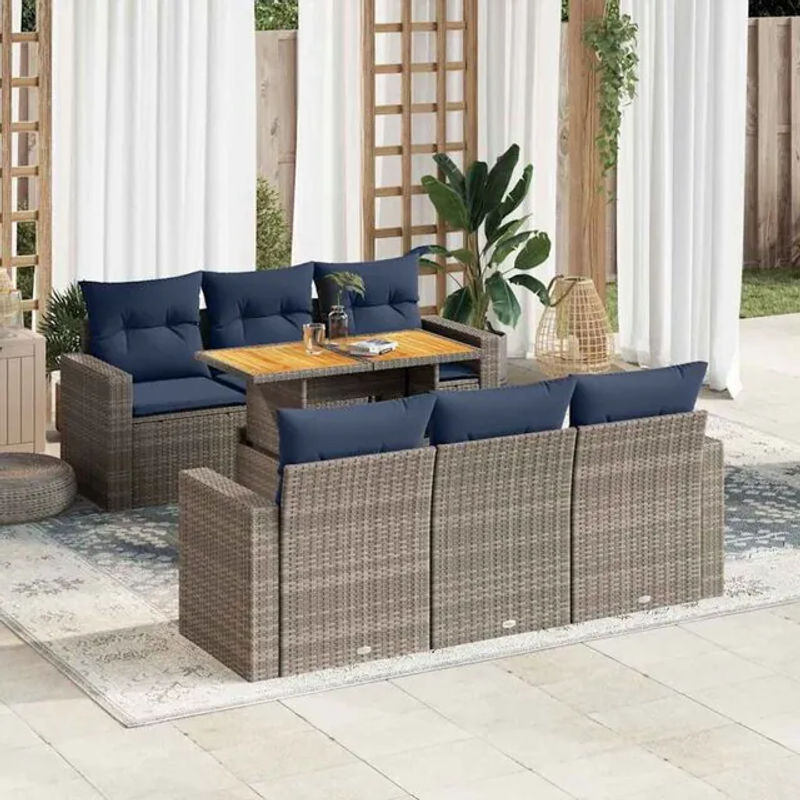 7-teilige moderne Garten-Sofagarnitur aus Poly-Rattan mit Kissen in Grau von vidaxl - Bild 1
