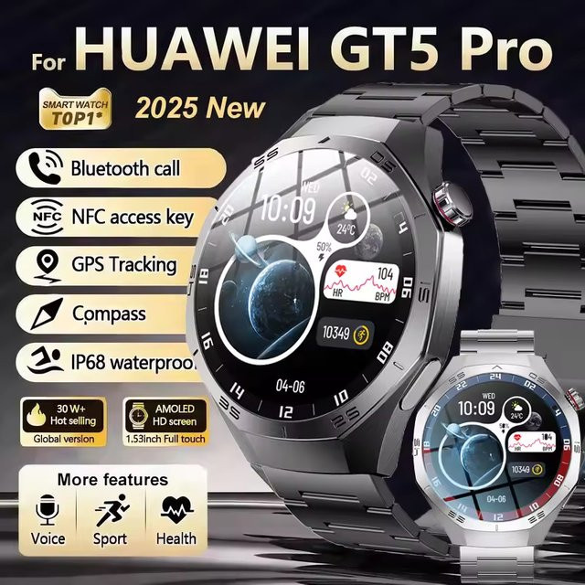 LIGE Smartwatch, Herren, Schwarz, Edelstahl, Silikon, 1,53 Zoll - Bild 1