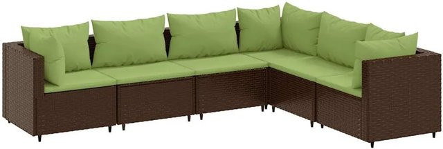vidaXL 6-tlg Garten-Lounge-Set in L-Form aus braunem PE-Rattan mit Polsterkissen und pulverbeschichtetem Stahlgestell - Bild 1