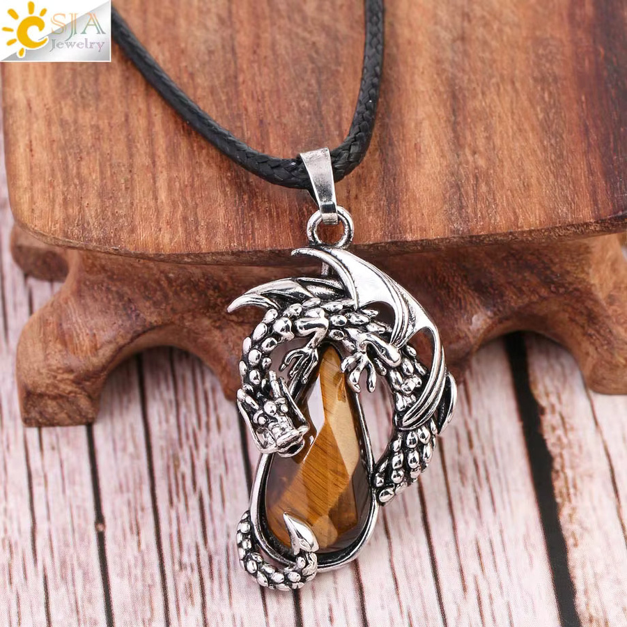 CSJA Jewelry Halskette, Naturstein Anhänger, Amethyst, Obsidian, Silber, Unisex - Bild 2