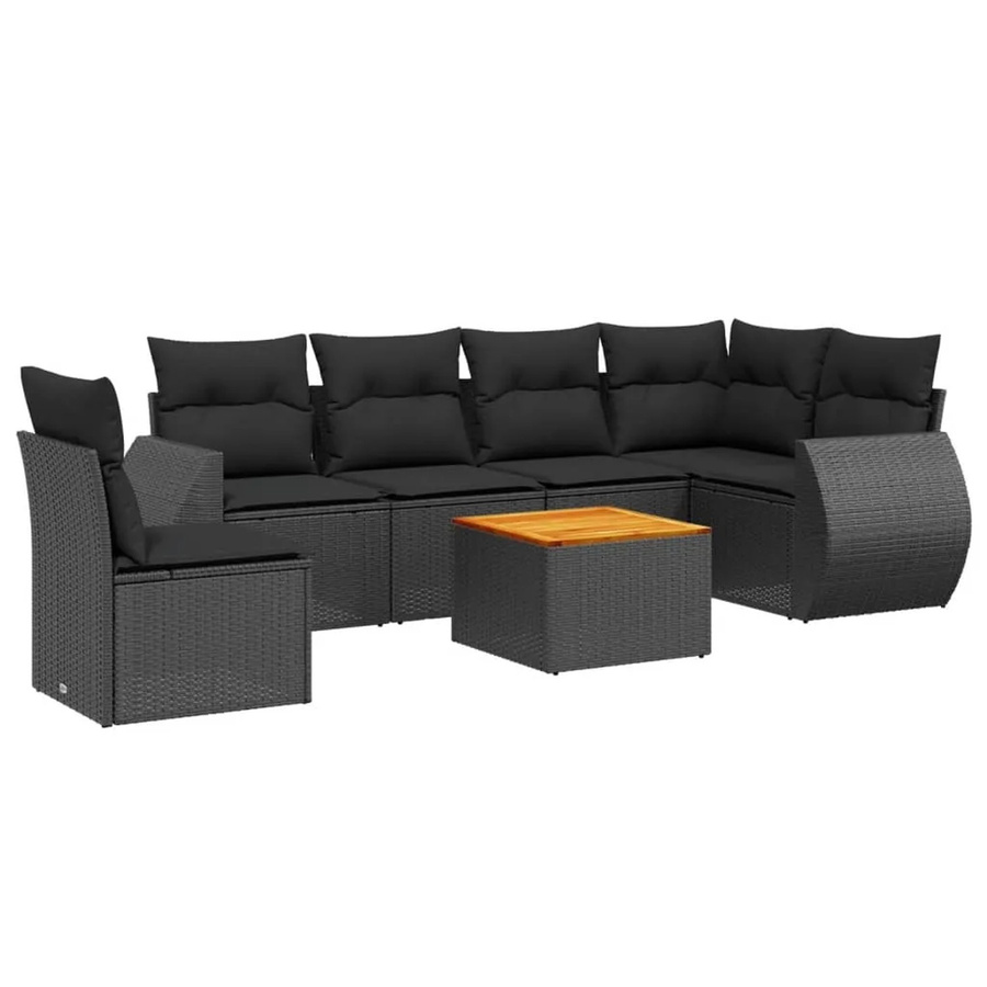 vidaXL 7-tlg. Garten-Sofagarnitur in L-Form aus Poly-Rattan und pulverbeschichtetem Stahl mit Kissen in Schwarz - Bild 2