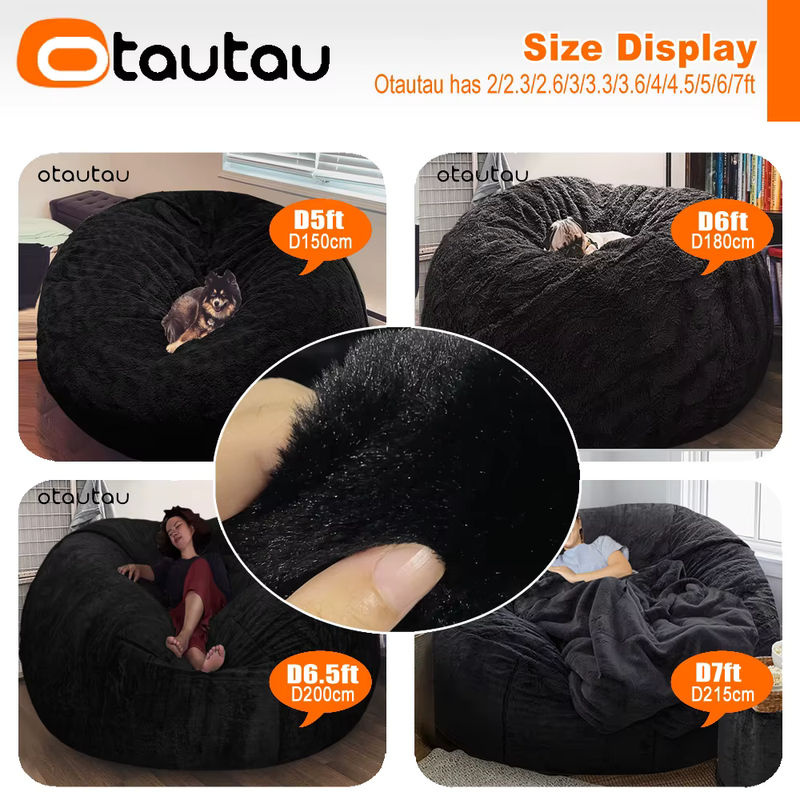 OTAUTAU Sitzsackbezug aus flauschigem Kunsthasenfell, Riesiger Pouf-Bezug DD003, Durchmesser: 152,4 cm (ohne Füllung) - Bild 3