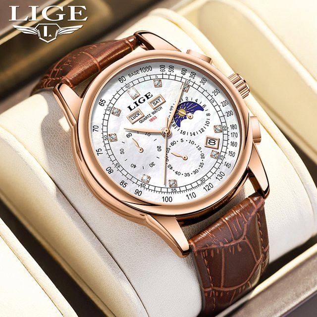 LIGE Chronograph Armbanduhr, Quarz, Leder, Herren - Bild 1