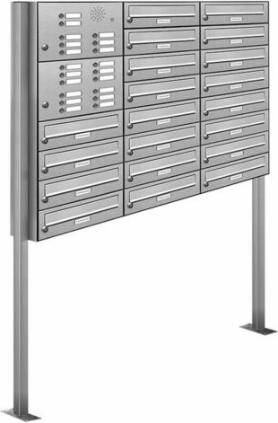 AL Briefkastensystem für 20 Parteien, freistehend, silberfarben, B/H/T: 122,9 x 170 x 27,5 cm - Bild 1