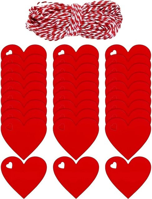 100 Stück rote herzförmige Papieranhänger für Hochzeiten, Geburtstage und Valentinstag - Bild 1
