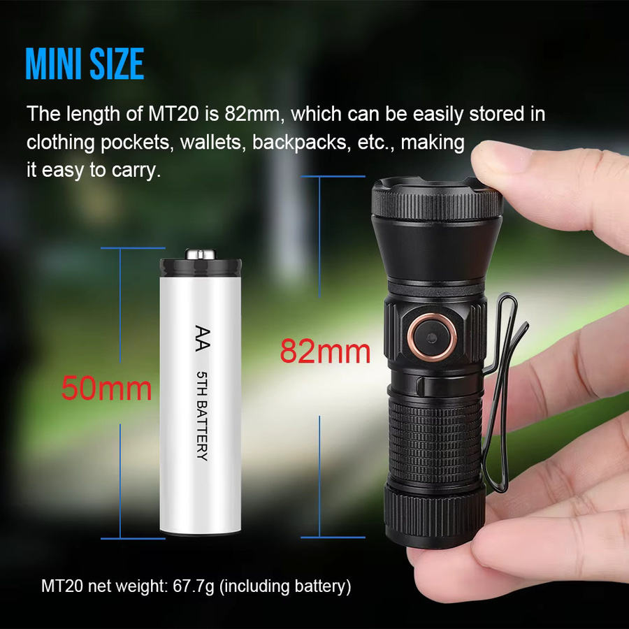 Trustfire MT20 wiederaufladbare EDC-Taschenlampe mit 1050 Lumen, USB-C, schwarze LED-Taschenlampe mit Magnetschwanz und MVB-Optik - Bild 3