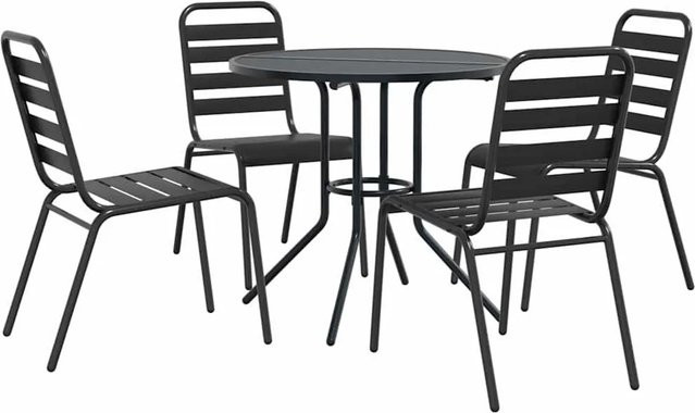 Furnicato Gartenmöbel-Set 5-teilig aus pulverbeschichtetem Stahl in Anthrazit mit Tisch und stapelbaren Stühlen im Latten-Design - Bild 1