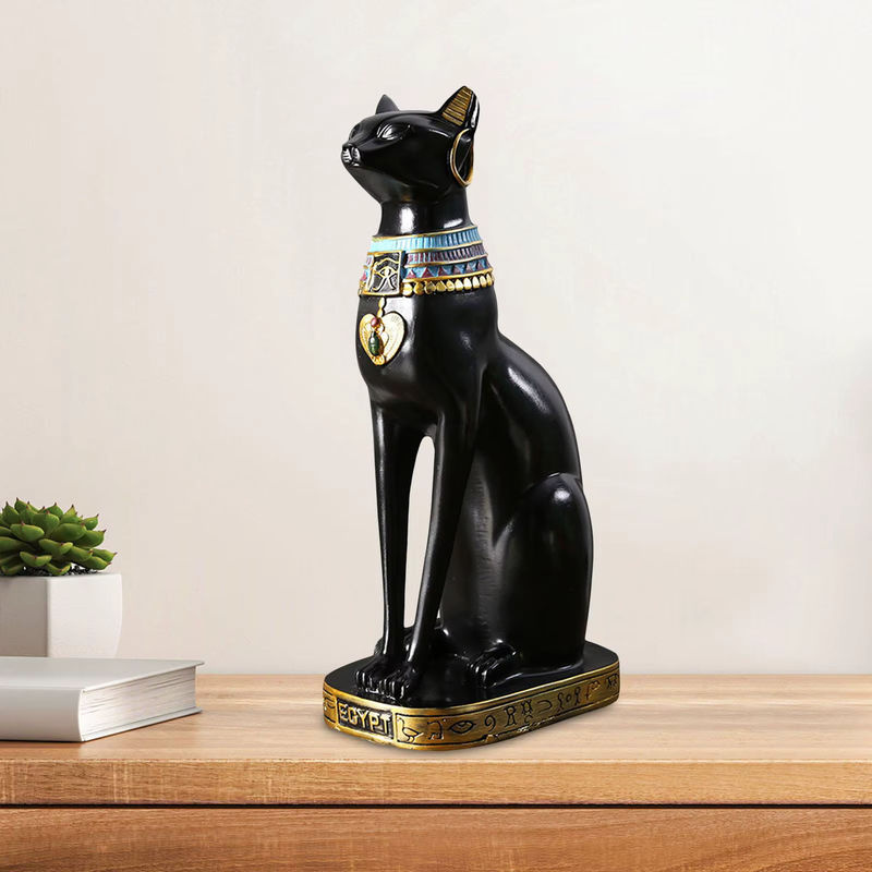 Homyl Bastet Statue Ägyptische Katze Göttin als schwarzes Ornament aus Kunstharz, Höhe: 23,5 cm, Breite: 23,5 cm, Tiefe: 9 cm - Bild 4