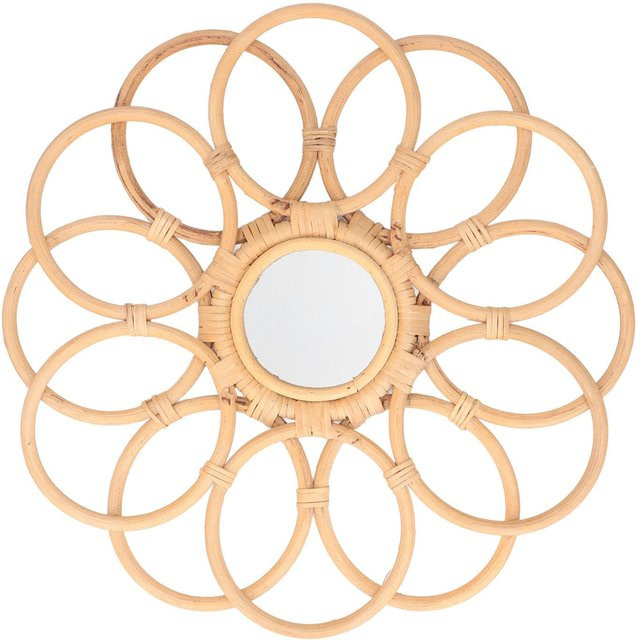 Boho Wandspiegel OutsideWorld in Beige mit Rattan-Design und Rundform - Bild 1