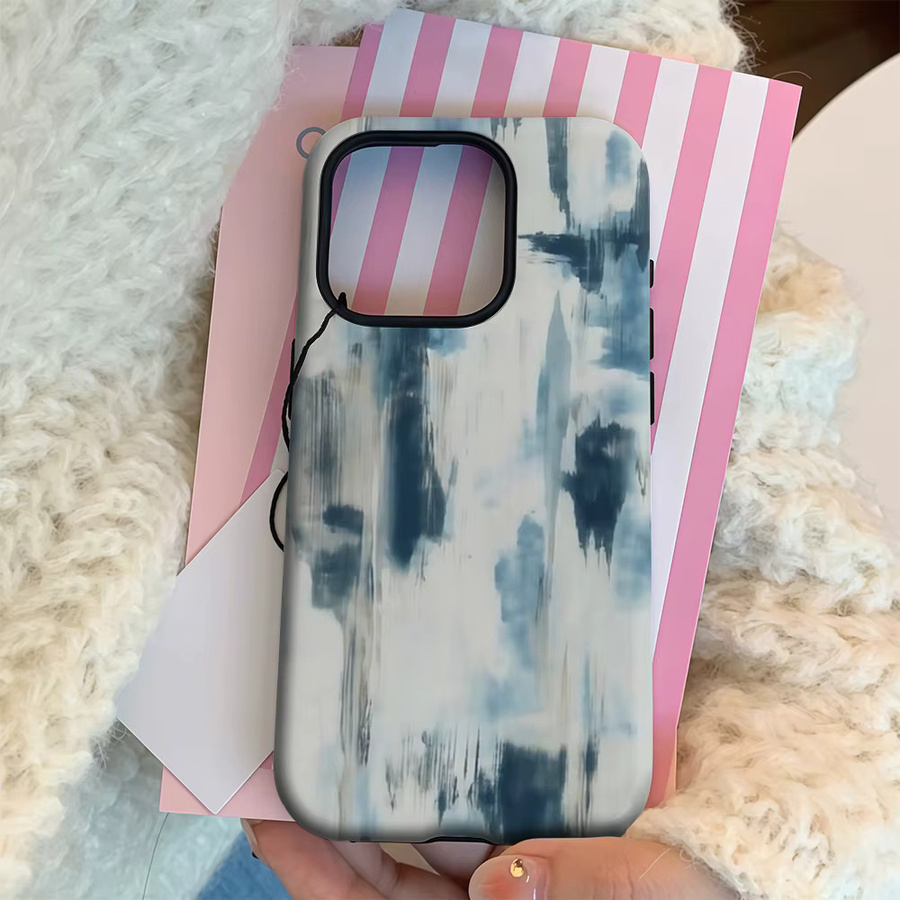 Potdemiel Handyhülle mit Indigo abstrakten Pinselstrichen für iPhone 17 16 15 14 13 12 11 Pro Max Plus in Blau - Bild 3