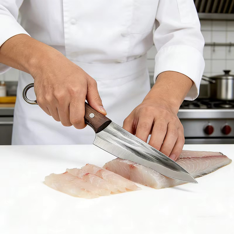 Geschmiedetes JYi Kochmesser in Silber mit Holzgriff für Fleisch, Fisch und zum Ausbeinen - Bild 6