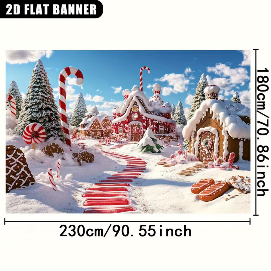 VIKAMA Weihnachts-Lebkuchenhaus Winterlandschaft als Dekoration und Fotohintergrund - Bild 4