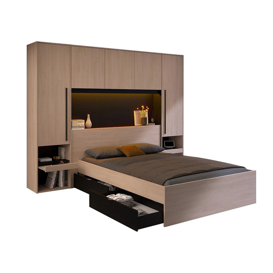 Velona Bettrahmen mit Schubladen in Schwarz und Naturfarben B/T: 140 x 190 cm - Bild 2