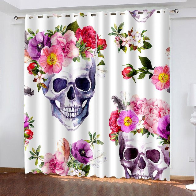 Dekorative 3D Rosenmuster Vorhänge aus Polyester in Rosa und Gelb, 2 Paneele, B: 50 cm, H: 130 cm - Bild 1