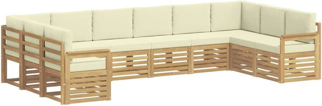 vidaXL Outdoor-Sofagarnitur 7-teilig in L-Form aus Akazienholz mit Polstern in Weiß und Beige, B/T/H: 363 x 187,5 x 73 cm - Bild 1