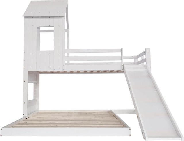 okwish Etagenbett für Kinder mit Rutsche, Fallschutzgitter und Dach, Farbe Weiß, B/T/H: 90 x 200 x 216 cm - Bild 1