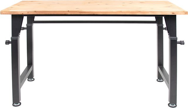 Höhenverstellbare Werkbank von Rikta in Schwarz mit Holzplatte, Tragfähigkeit 200 kg, B/T/H: 135 x 60 x 85-105 cm - Bild 1