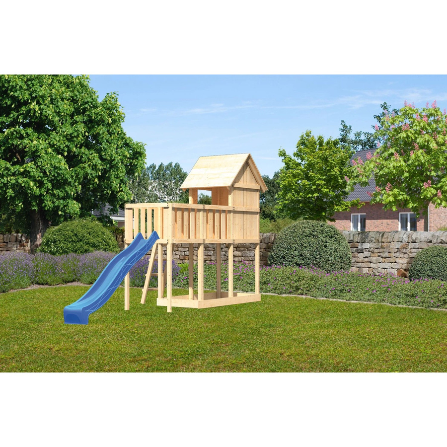 Karibu Stelzenhaus Frieda mit Anbauplattform und Rutsche in Blau - Bild 2