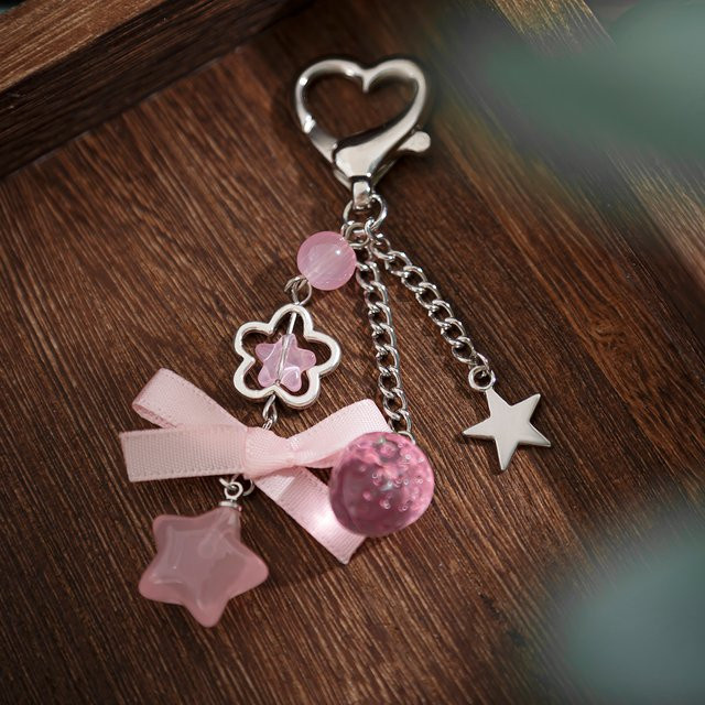 Ingemark Anhänger, Rosa Schleife, Pentagramm, Glas, Perle, Silber Farbe, Damen - Bild 1