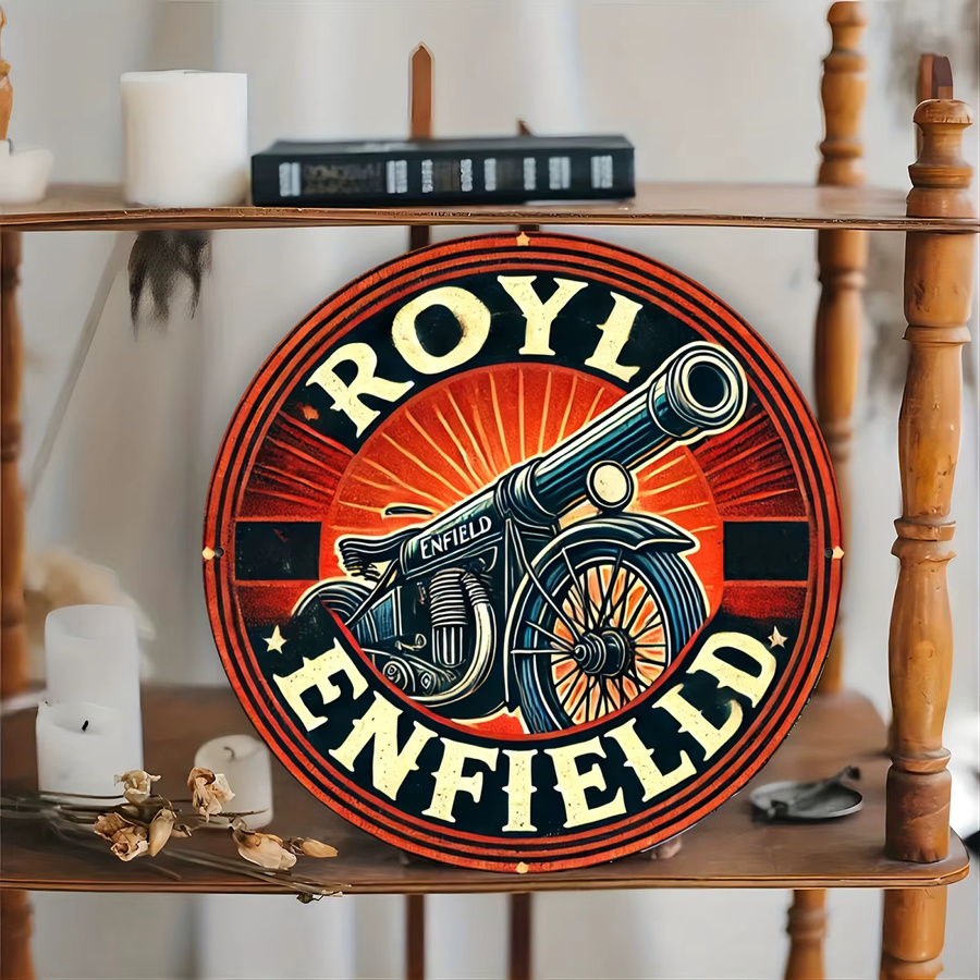Potdemiel Royal Enfield Cannon Rundes Aluminium-Wandkunst Metallschild in Mehrfarbig, Durchmesser: 19,81 cm - Bild 4