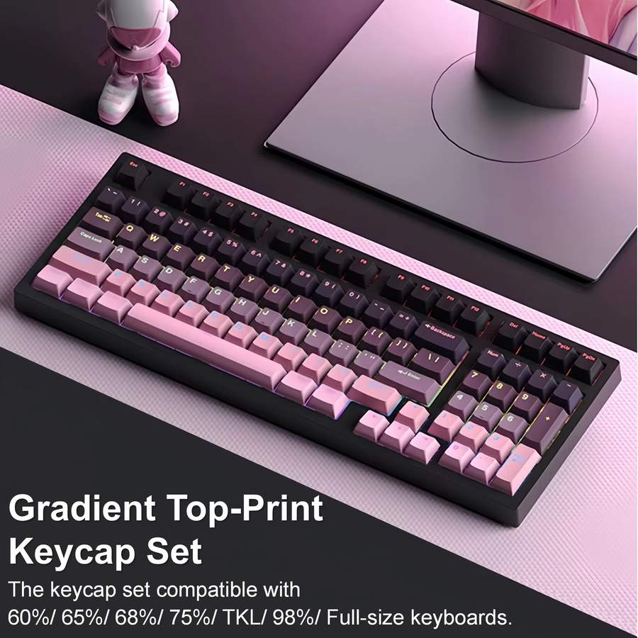 Oeny 135-Tasten Tastenkappen-Set mit Gradient-Effekt, PBT Double-Shot OEM-Profil für mechanische Gaming-Tastaturen, Schwarz/Mehrfarbig - Bild 5