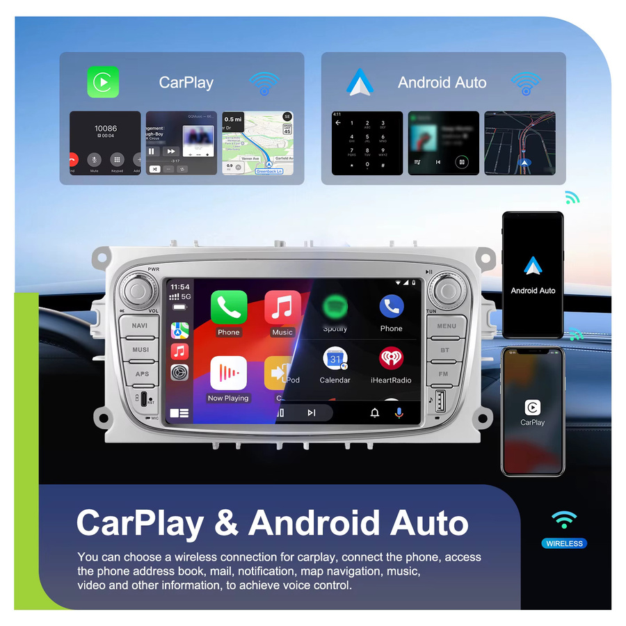 Podofo 7 Zoll Android Auto und Apple CarPlay Multimedia Radio mit GPS, WLAN, Bluetooth und Sprachsteuerung für Ford Focus - Bild 3