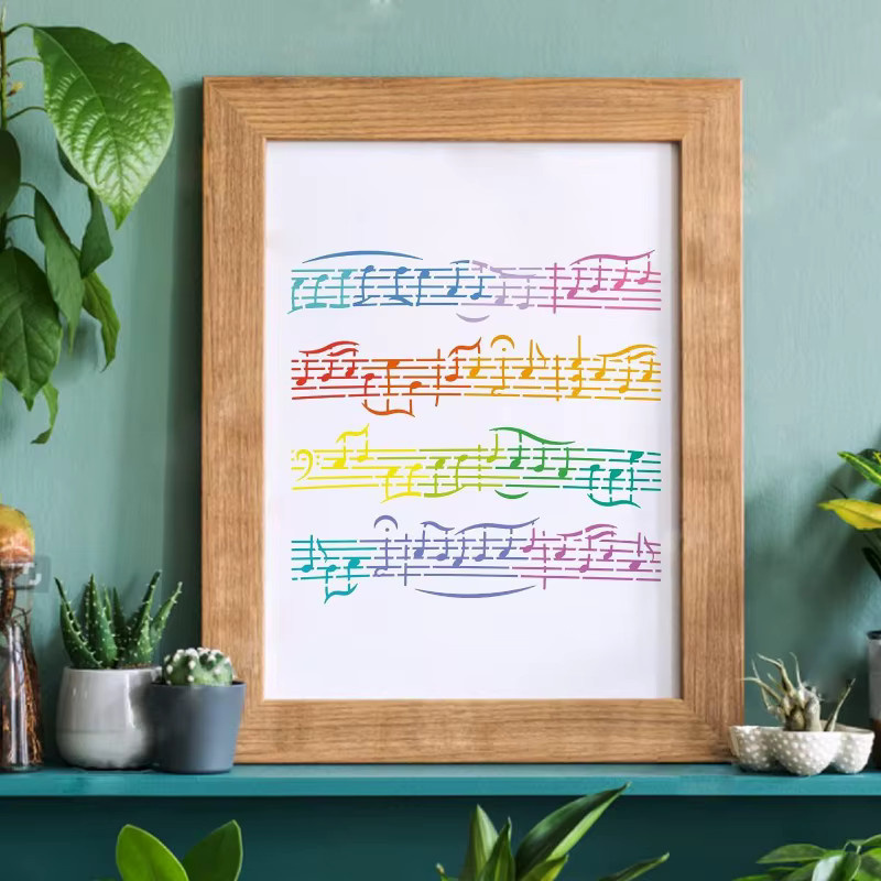 Wiederverwendbare Musik-Schablone aus Kunststoff mit Musiknoten zum Zeichnen und Malen, B/B: 30,0 x 30,0 cm, Mehrfarbig - Bild 2