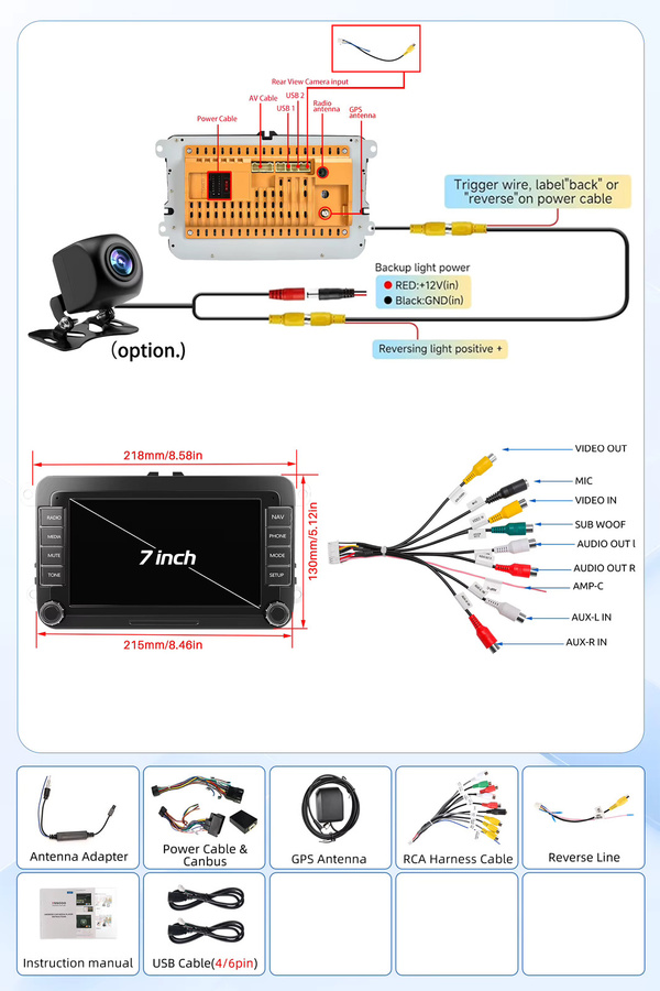 ESSGOO Android 15 Multimedia-Autoradio mit 7 Zoll Display, 4GB RAM, 64GB Speicher, Wireless Carplay, GPS, Bluetooth, WiFi und RDS FM für Volkswagen VW Golf 5 6 Passat Polo 6R Tourigan Tiguan Caddy EOS Jetta Seat Skoda, Schwarz - Bild 6