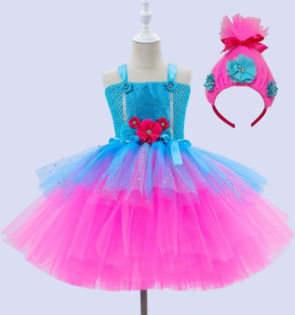 JUPAOPAO Trolls Tutu-Kleid Prinzessin, Blau, Bunt / Mehrfarbig - Bild 1