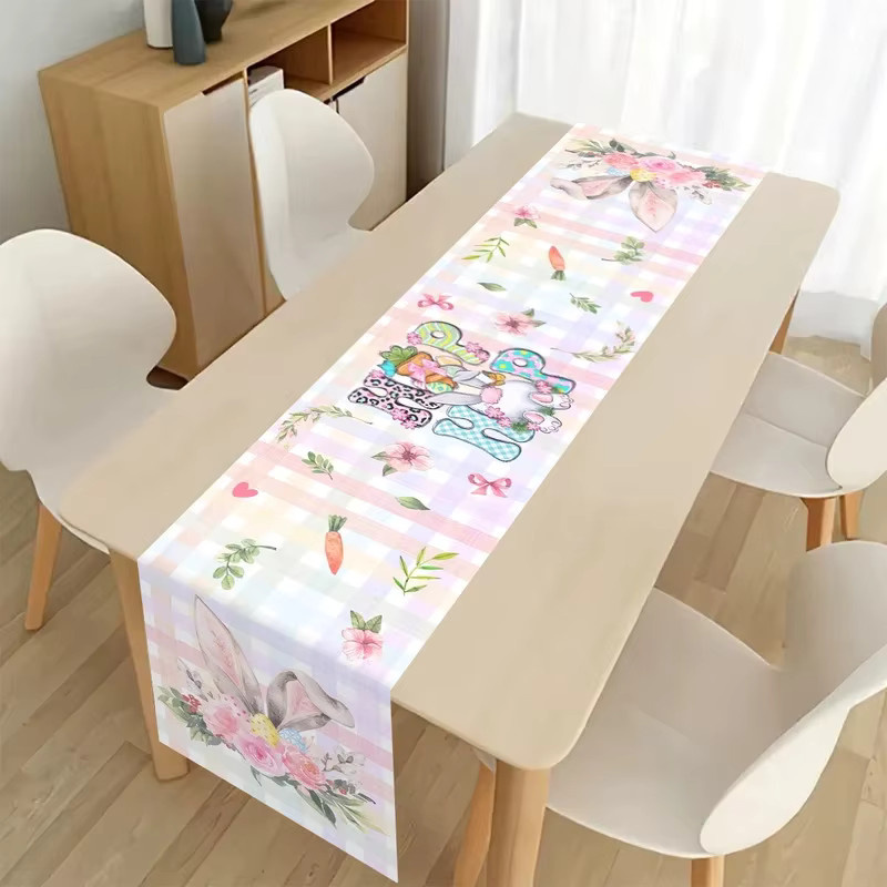 VIKAMA Oster-Tischläufer mit buntem Kaninchen-Design für Frühlingsfeiern, B/H: 180 x 35 cm, Mehrfarbig - Bild 2