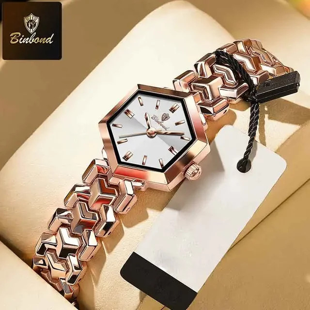 BONBOND Armbanduhr Quarz, Edelstahl, Roségold, Eckig, Damen - Bild 1