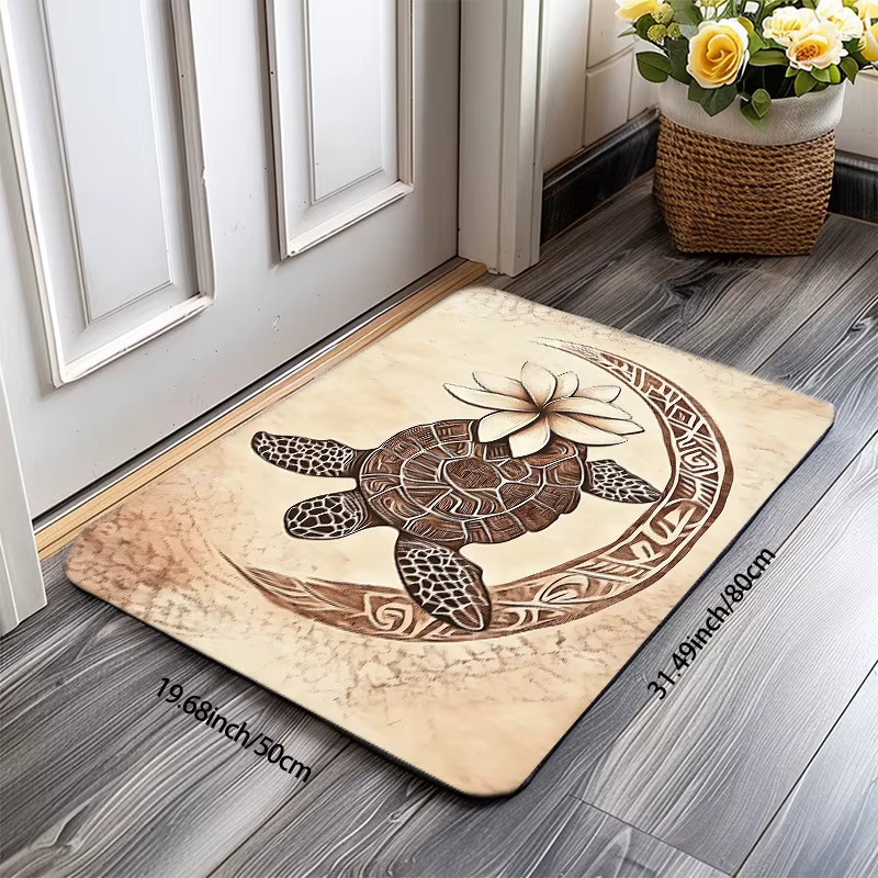VIKAMA Fußmatte mit Schildkröten-Blumenmuster in Beige, weiche und maschinenwaschbare Eingangsmatte, B/T: 60 x 40 cm - Bild 3