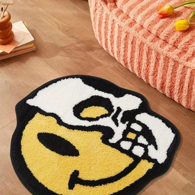 VIKAMA Totenkopf-Teppich aus Kunstkaschmir in Multicolour mit psychedelischem Gothic-Design und rutschfester Bodenmatte - Bild 1