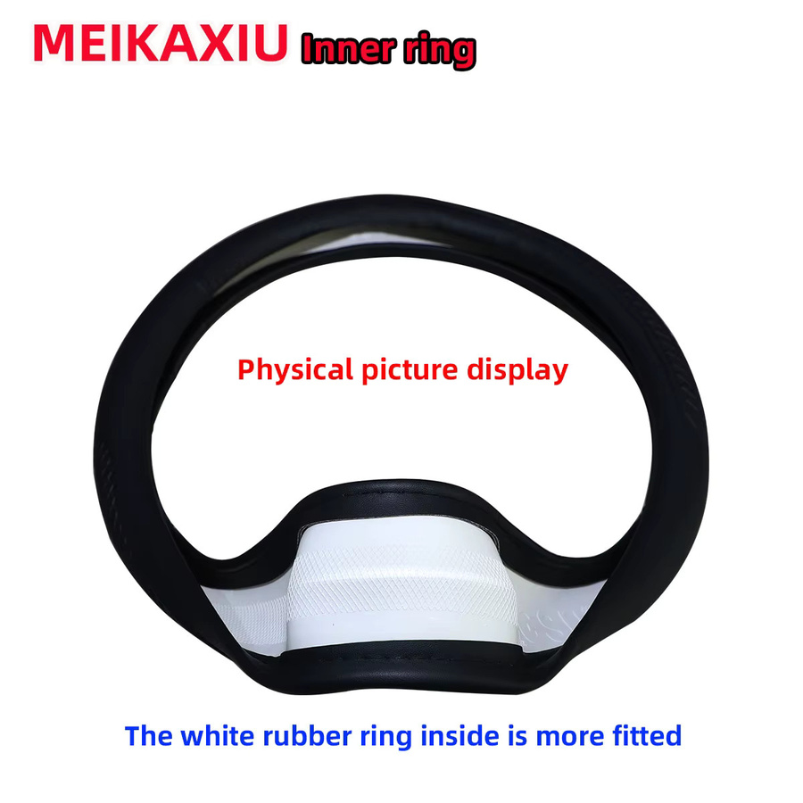 MEIKAXIU Stereo-Lenkradabdeckung aus geprägtem PU-Leder mit Gummiring in Schwarz für 14,5-15 Zoll Autoinnenraum - Bild 2