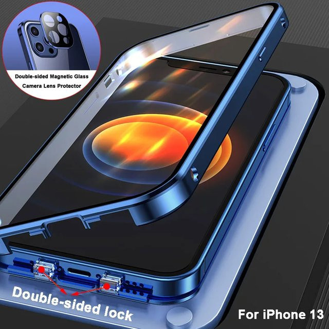 Vollmagnetische Metall-Schnapphülle mit doppelseitigem Glas und Kameraobjektivabdeckung für Apple iPhone 17 Pro bis iPhone 11 Pro Max in Purple - Bild 1