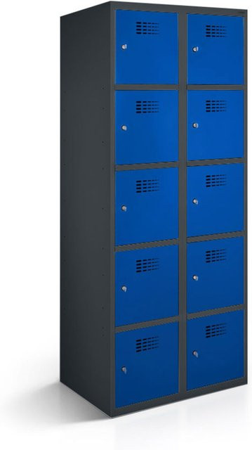 rotstahl Fächerschrank mit 10 Fächern in Dunkelblau und anthrazitgrauem Korpus, B/T/H: 60 x 50 x 180 cm - Bild 1