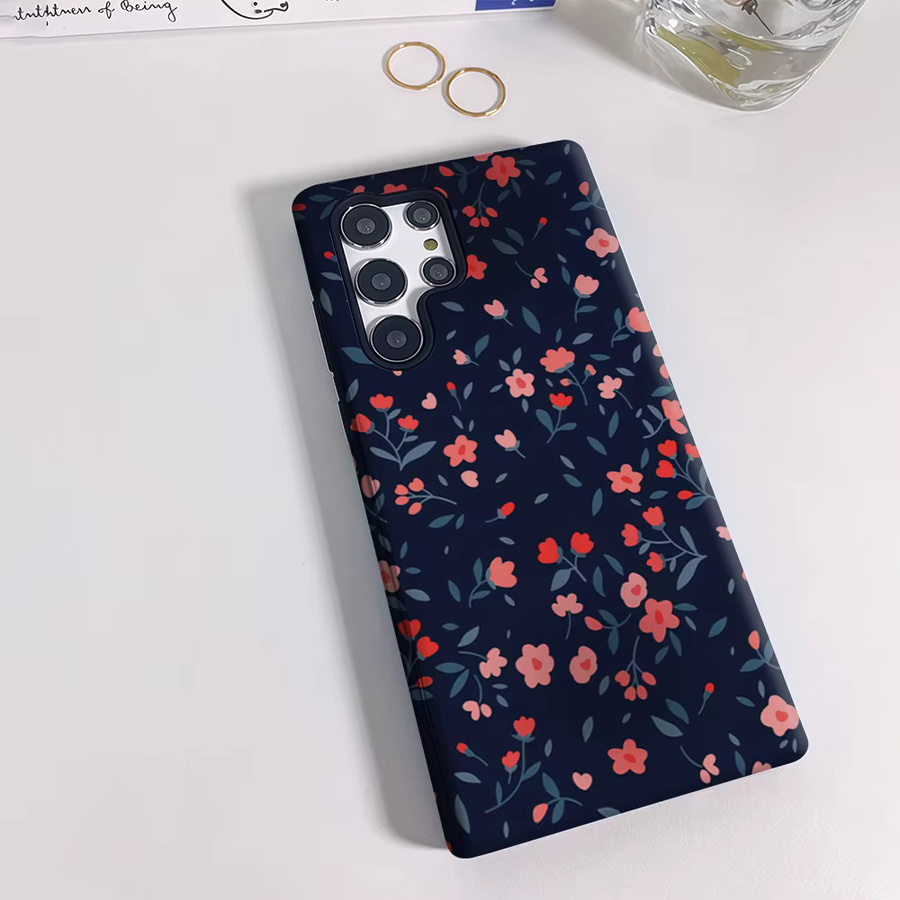 Glänzende doppellagige Handyhülle mit Blumenmuster in Mitternachtsrosa für Samsung Galaxy S25 Ultra, S24 und S23 Ultra Plus - Bild 2