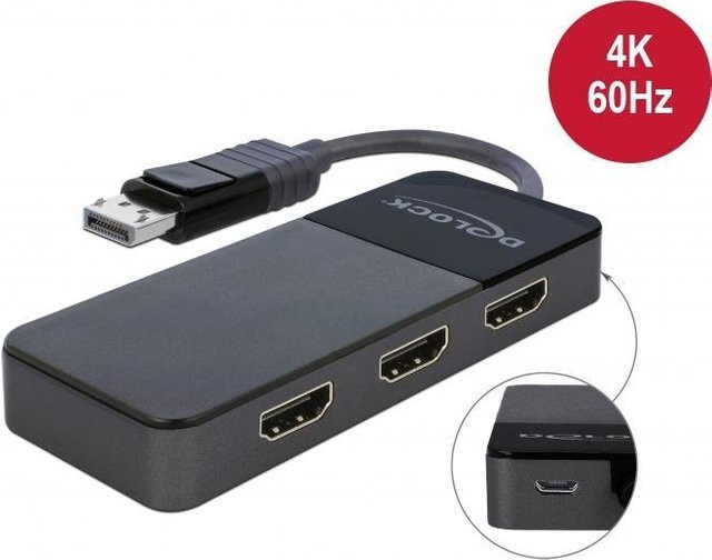 DeLOCK DisplayPort 1.4 auf 3x HDMI MST Splitter für 4K UHD, Schwarz - Bild 1