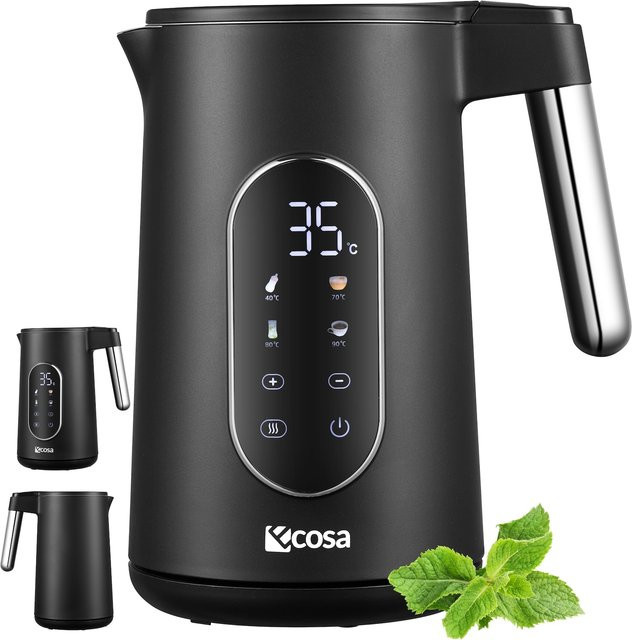 Ecosa Edelstahl Wasserkocher in Schwarz mit Temperatureinstellung und Warmhaltefunktion, 1,7 l - Bild 1