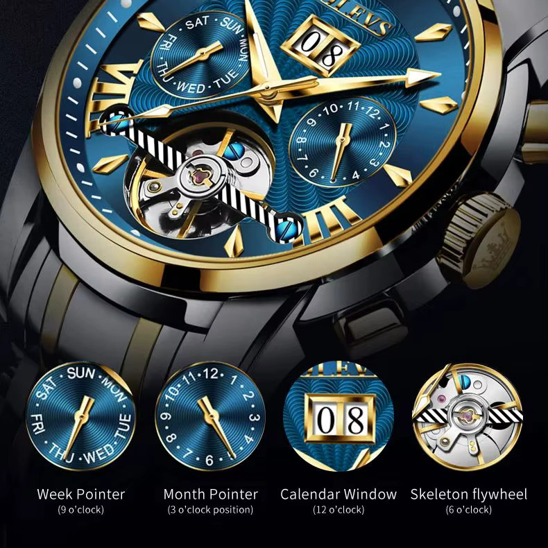 OLEVS Armbanduhr Automatik, Edelstahl, Schwarz, Herren - Bild 5