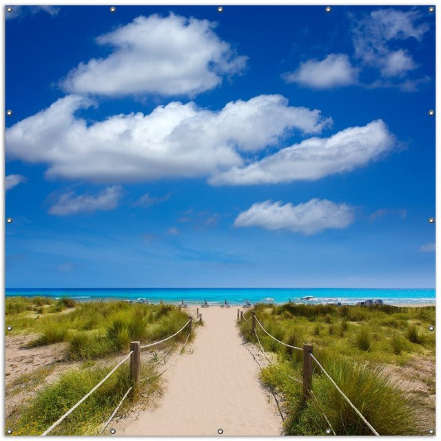 Wallario Gartenposter Sandweg zum blauen Meer mit blauem Himmel, B/H: 60 x 90 cm - Bild 1