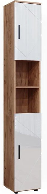 Vicco Badschrank Irma Hochschrank in Eiche und Weiß Hochglanz mit 2 Türen und offenen Fächern B/T/H: 30 x 23,01 x 192 cm - Bild 2