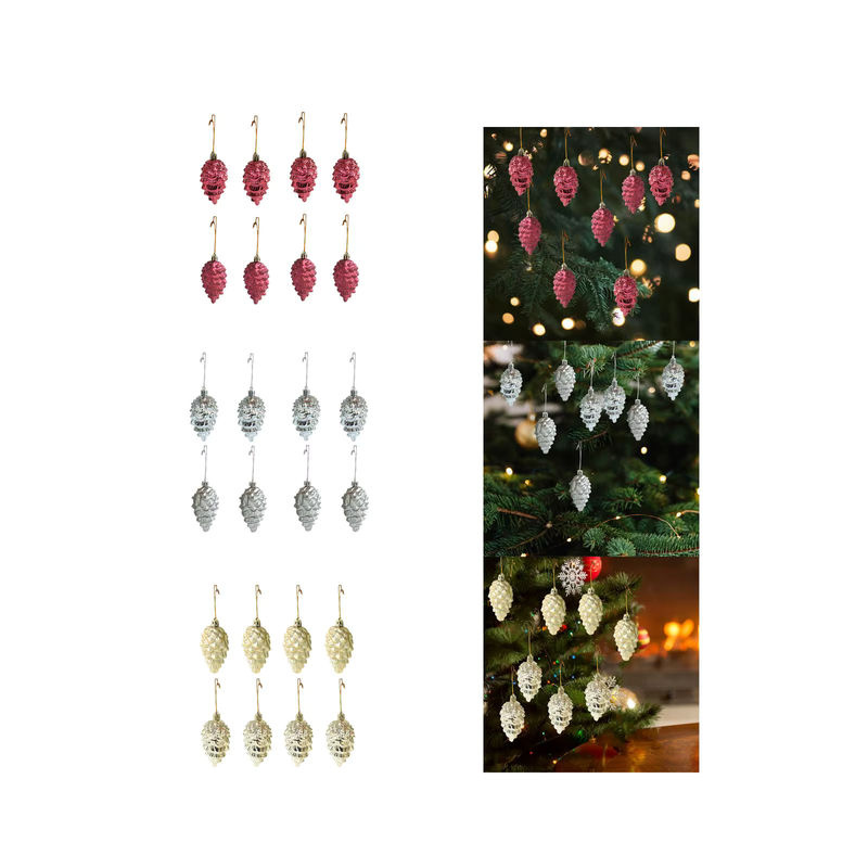 8 Stück Kesoto Weihnachts-Tannenzapfen als Hängeornamente aus Glas in Silber und Mehrfarbig für die Dekoration von Weihnachtsbaum, Fenster oder Wand - Bild 3