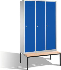 C+P Umkleidespind Classic mit Sitzbank, 3 Abteile, Front Enzianblau, Korpus Lichtgrau, H x B x T: 209 x 120 x 50/81,5 cm - Bild 1