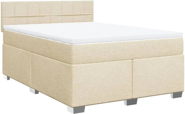 vidaXL Boxspringbett Hybrid mit Matratze und USB-Ladeport, Farbe: Beige/Weiß, B/T/H: 140 x 200 cm - Bild 1
