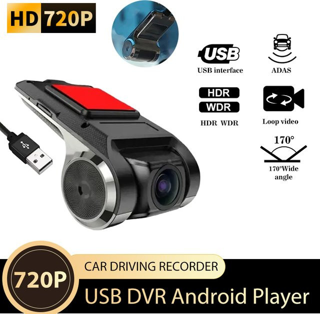 First Safe USB-Dashcam mit 720P HD-Auflösung, ADAS, 170 Grad Weitwinkel und HDR/WDR Nachtsicht für Android-Autoradios in Schwarz - Bild 1
