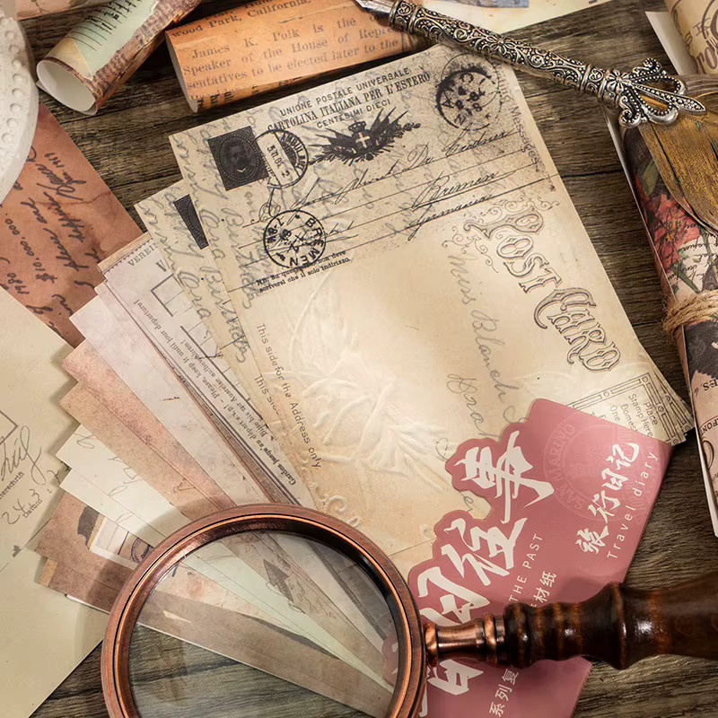 Retro Papier-Set in Beige mit 10 Blatt im alten Zeitungsstil für Scrapbooking und Dekoration - Bild 2