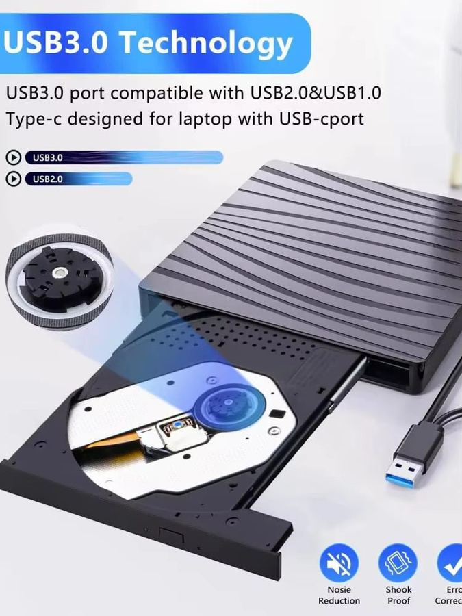 Kebidumei Externes optisches Laufwerk DVD RW und CD-Brenner mit USB-C Anschluss in Schwarz - Bild 6